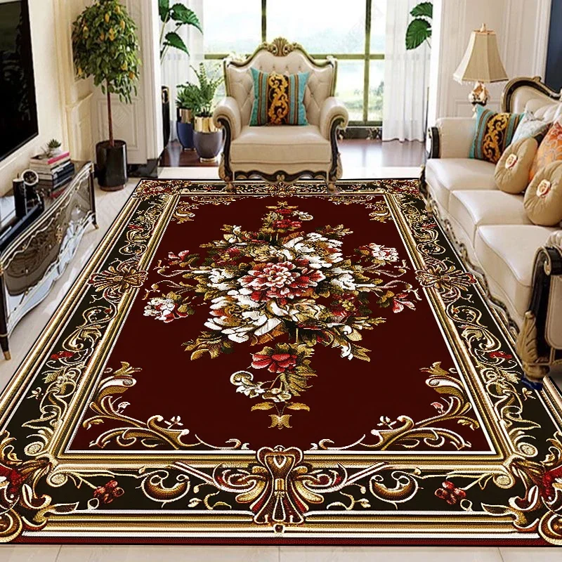 VIKAMA American Light Luxury Floral Living Room Carpet Mats European Retro Bedroom Red, Gold And Black Color Home Decoration - Image 4