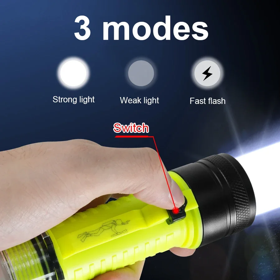 3000000LM High Power LED Flashlight Amphibious Torch Professional Diving Torch Super Bright Flashlights IPX8 Waterproof Lantern - Image 2