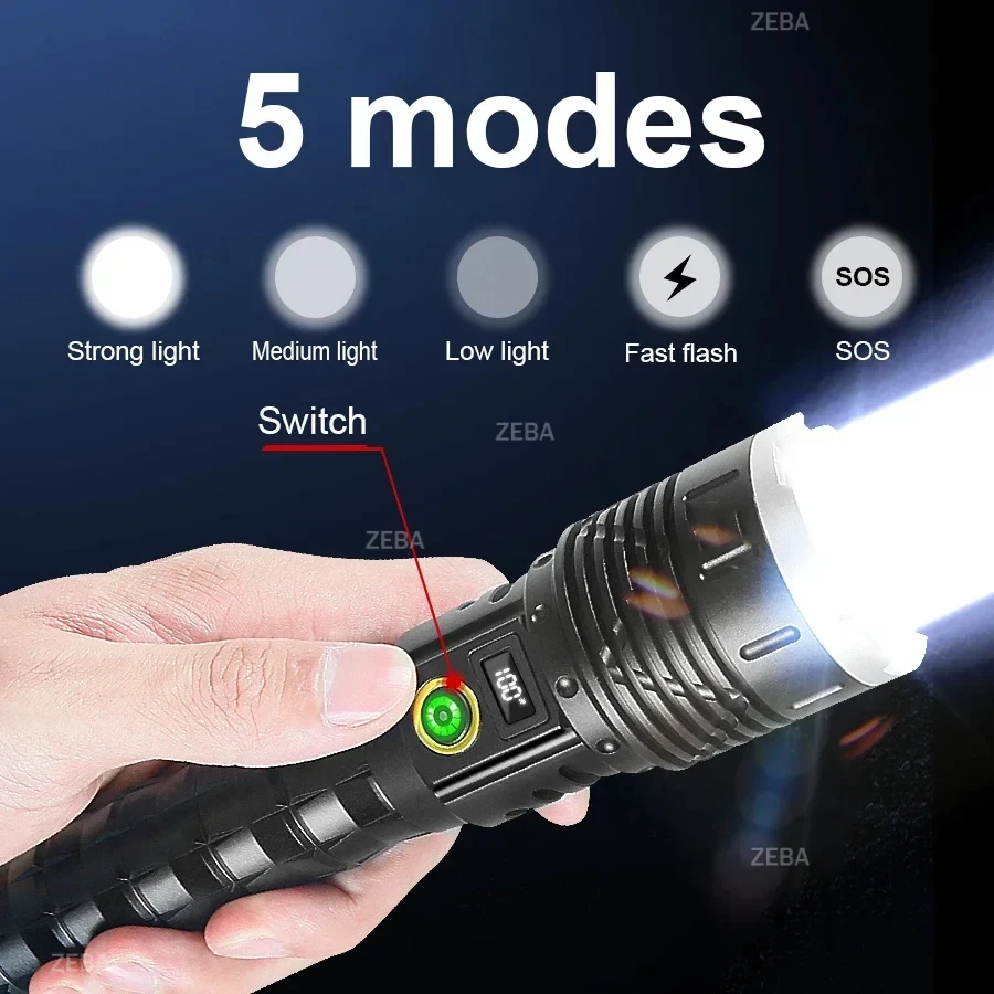 10000mAh High Power LED Flashlight Long Range 5000M Rechargeable Tactical Torch Ultra Powerful Outdoor Hand Lamp Camping Lantern - Image 3