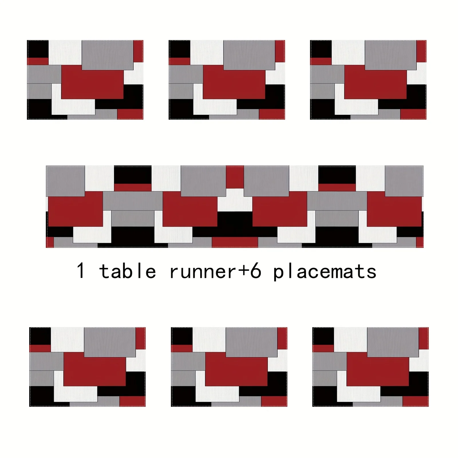 VIKAMA 5/7PC Geometric Color Block Placemat Table Flag Set Red Black Gray Restaurant Cafe Modern Decor Luxury Style Arrangement - Image 6
