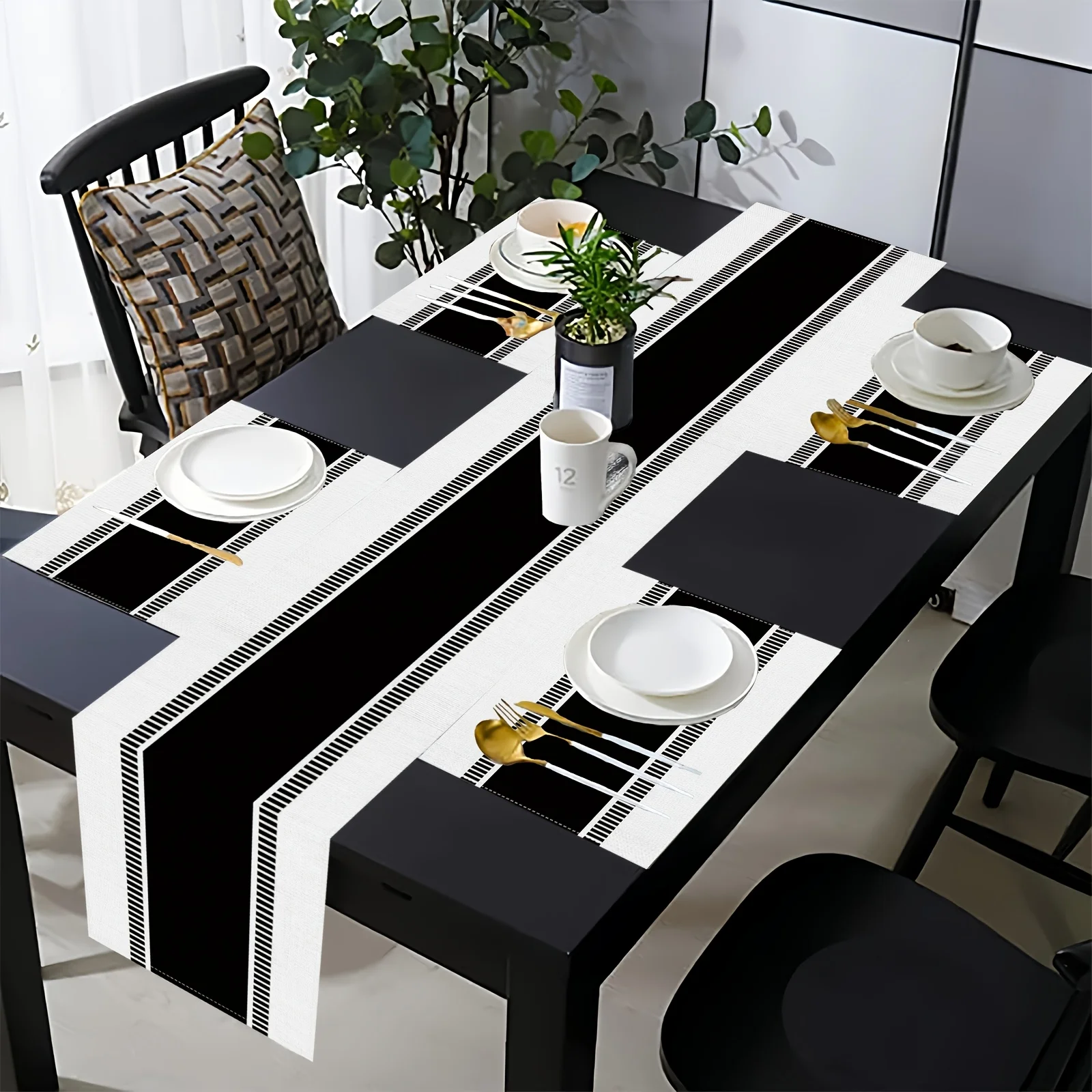 VIKAMA 5/7PC American Minimalist Placemat Table Flag Set Black and White Restaurant Family Gathering Cafe Decoration Elegant - Image 4