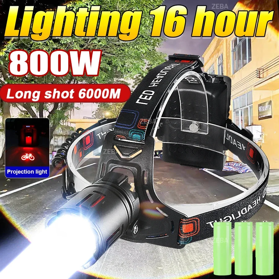 2026 Super Bright LED Headlamp Powerful 3*18650 Battery Rechargeable Projector Head Light Fishing Camping Zoom Head Lanterns
