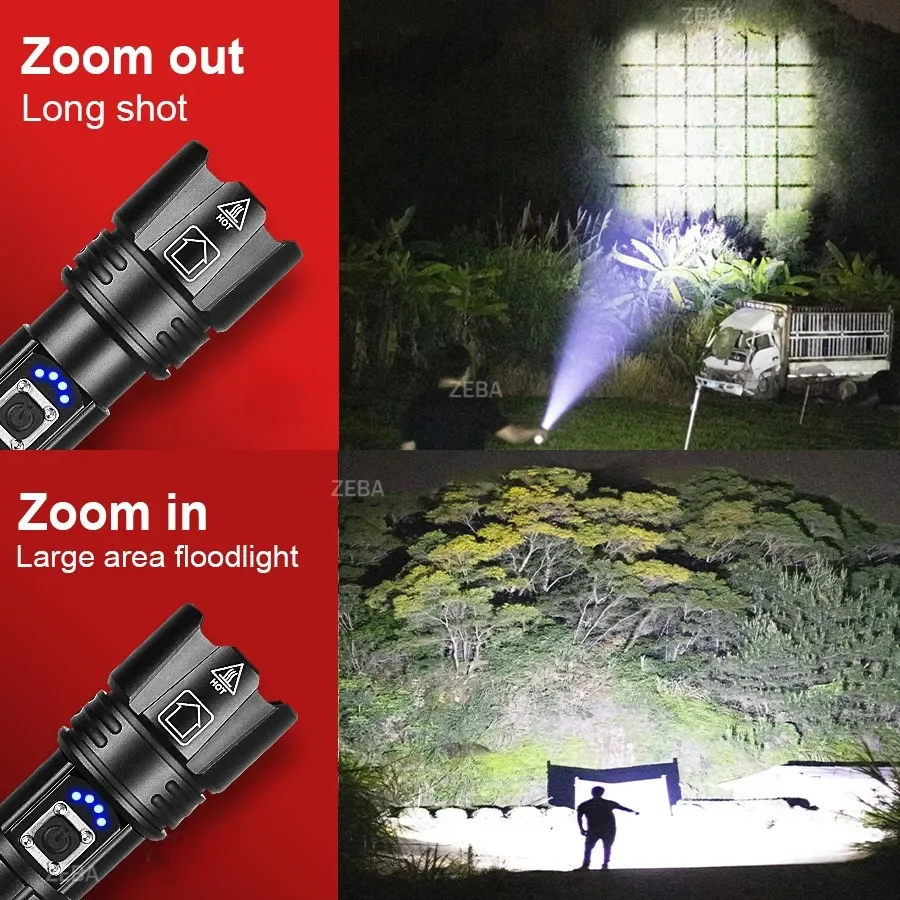 2026High power LED flashlight XHP360 LED rechargeable outdoor ultra bright light suitable for patrol outdoor lighting activities - Image 4
