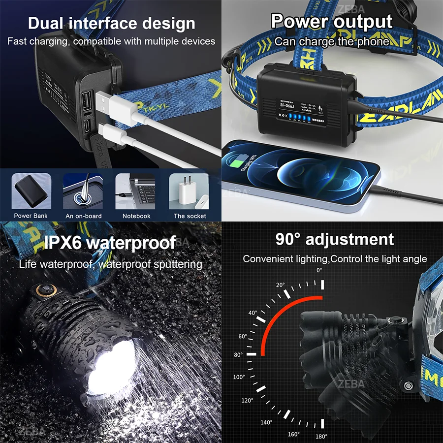 New Super Bright 2000W LED Headlamp High Power Long Range 6000M Head Flashlight 18650 Rechargeable Headlight Fishing Head Torch - Image 5