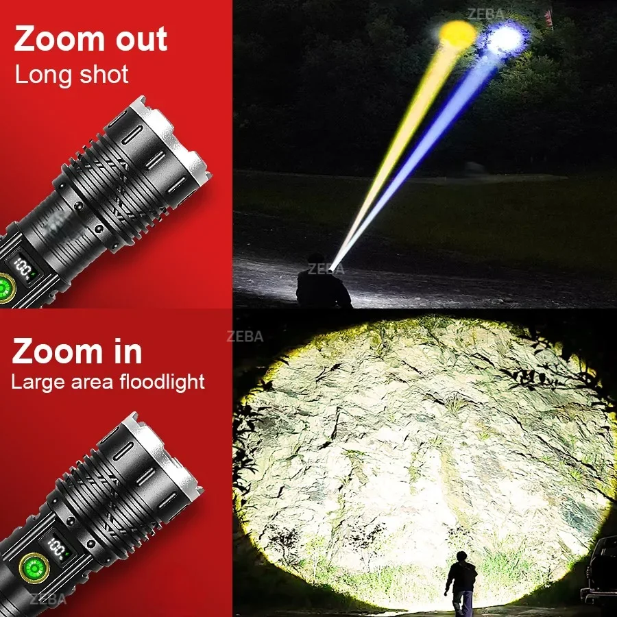 3000K/6000K High Power LED Flashlight Rechargeable Flashlight Zoomable Torch for Lighting in Rainy Hiking and Emergency Lighting - Image 5