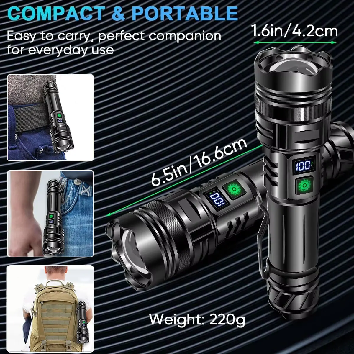 High Power LED Flashlight USB Rechargeable Powerful Strong Light Lantern Portable Tactical Pen Holder Torch For Outdoor Camping - Image 3